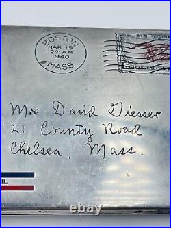 Antique Sterling Silver Enamel Stamp Enamel Design Boston Letter Cigarette Case