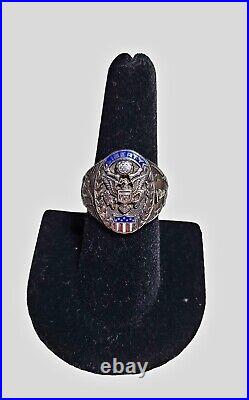 Antique Sterling Silver Enamel World War II Military Men's Ring Size 9.25