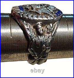 Antique Sterling Silver Enamel World War II Military Men's Ring Size 9.25