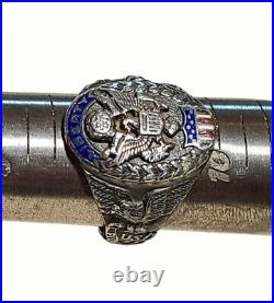 Antique Sterling Silver Enamel World War II Military Men's Ring Size 9.25