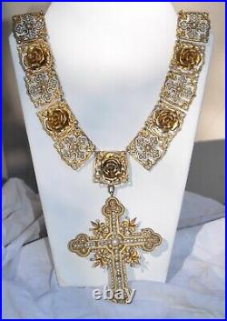 Antique Sterling Silver Gold Gilt Natural Pearl & Enamel Necklace
