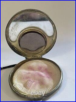 Antique United Kingdom Enamel Couple Sterling Silver Compact Puff &Chatelaine