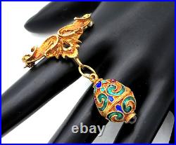 Antique Vintage FABERGE EGG Style GARNET Enamel Gold over Sterling Silver BROOCH