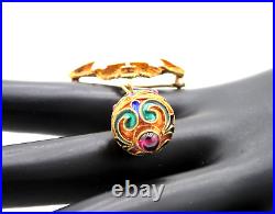 Antique Vintage FABERGE EGG Style GARNET Enamel Gold over Sterling Silver BROOCH