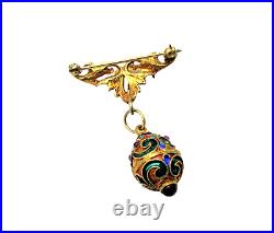 Antique Vintage FABERGE EGG Style GARNET Enamel Gold over Sterling Silver BROOCH