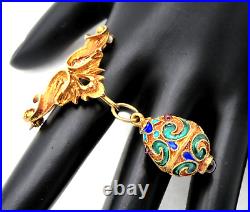 Antique Vintage FABERGE EGG Style GARNET Enamel Gold over Sterling Silver BROOCH