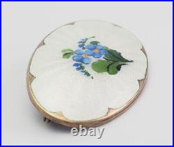 Antique guilloche enamel sterling silver blue flowers pin Ivar Holth Norway
