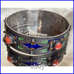 Antique/vintage 925 Sterling Silver Enamel & Coral Bracelet Sky