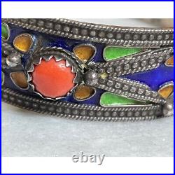 Antique/vintage 925 Sterling Silver Enamel & Coral Bracelet Sky