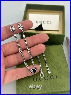 Authentic Gucci Interlocking G Enamel Necklace Sterling Silver with Box