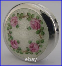 BEAUTIFUL SOLID STERLING SILVER ENAMEL ROSES BOX c1920 ANTIQUE