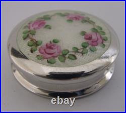 BEAUTIFUL SOLID STERLING SILVER ENAMEL ROSES BOX c1920 ANTIQUE