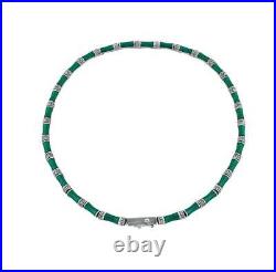 Bamboo Style Choker Necklace Sterling Silver Set With Green Enamel & Marcasite