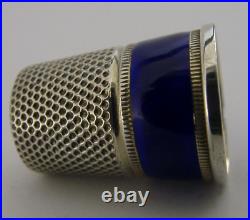 Beautiful Rare Sterling Silver Blue Enamel Sewing Thimble 1927