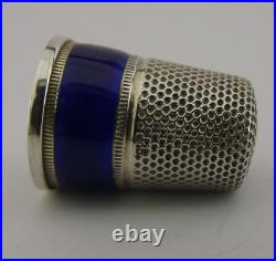 Beautiful Rare Sterling Silver Blue Enamel Sewing Thimble 1927