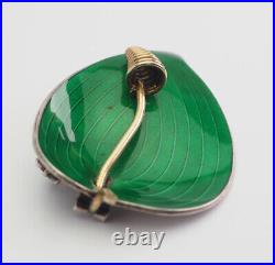 Beautiful vintage green enamel sterling silver leaf pin by Einar Modahl Norway