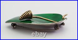 Beautiful vintage green enamel sterling silver leaf pin by Einar Modahl Norway