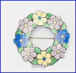 Beautiful vintage sterling silver enamel round flower pin Alfred Horace Derby