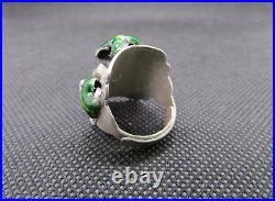 CHINESE STERLING SILVER ENAMEL Frogs around Compass RING Adjustable Size. 3oz