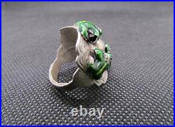 CHINESE STERLING SILVER ENAMEL Frogs around Compass RING Adjustable Size. 3oz