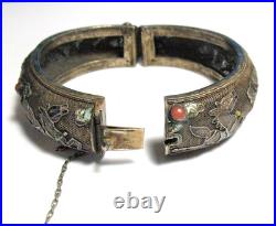 Chinese Sterling Silver Enamel Bangle Bracelet Antique 49.6 Grams