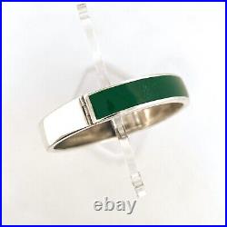 Cuff Bangle Art Deco Style 925 Sterling Silver Set With Green Enamel