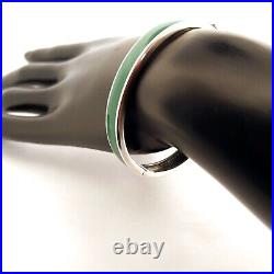 Cuff Bangle Art Deco Style 925 Sterling Silver Set With Green Enamel