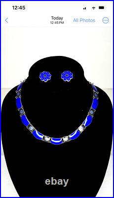 DAVID ANDERSON 925 Sterling Silver Enamel Necklace & Earrings set 17.5 Norway