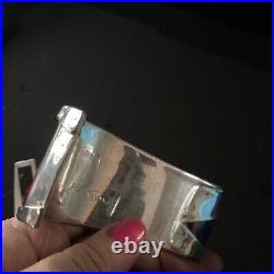 Designer Modernist Enamel Sterling Silver Cuff Bracelet Set Signed One Of A Kind