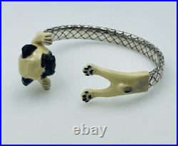 Dog Fever Sterling Silver Enamel Carlino Pug Dog Cuff Bracelet