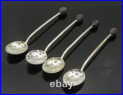 ENGLAND 925 Sterling Silver Vintage Shiny Four Piece Enamel Spoon Set TR3311