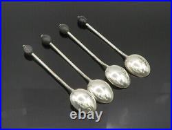 ENGLAND 925 Sterling Silver Vintage Shiny Four Piece Enamel Spoon Set TR3311