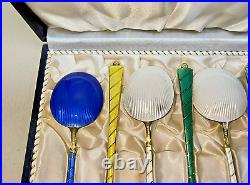 Ela Sterling Silver 925 Enamel Gilt Spoon Set Lot of 6 Denmark Vintage