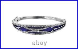 Elegant Bangle 925 Sterling Silver Set With Blue Enamel And Marcasite