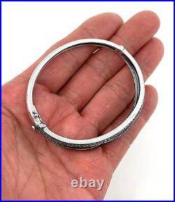 Elegant Bangle 925 Sterling Silver Set With Blue Enamel And Marcasite