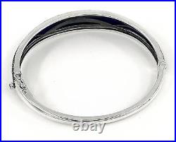 Elegant Bangle 925 Sterling Silver Set With Blue Enamel And Marcasite