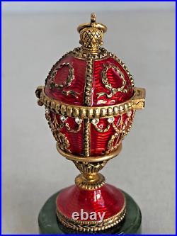 FABERGÉ STYLE sterling silver with enamel Easter egg with crown nephrite