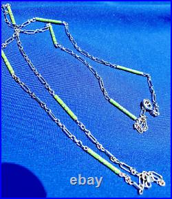 Genuine Sterling Silver Deco Guilloche Enamel Necklace Antique Chain 24 inch