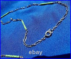 Genuine Sterling Silver Deco Guilloche Enamel Necklace Antique Chain 24 inch