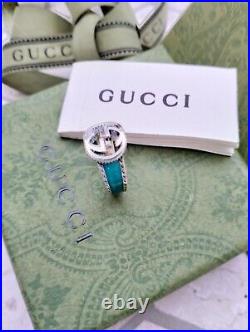 Gucci Sterling Silver & Enamel Interlocking G Ring