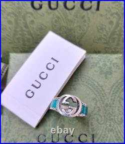 Gucci Sterling Silver & Enamel Interlocking G Ring