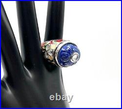 HSN Sterling Silver Multicolor Enamel, Crystal, & Lapis Statement Ring. Size 12