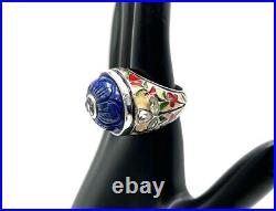 HSN Sterling Silver Multicolor Enamel, Crystal, & Lapis Statement Ring. Size 12