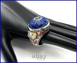 HSN Sterling Silver Multicolor Enamel, Crystal, & Lapis Statement Ring. Size 12