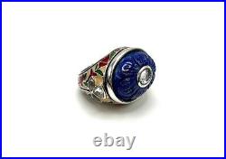 HSN Sterling Silver Multicolor Enamel, Crystal, & Lapis Statement Ring. Size 12