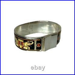 Hermès Sterling Silver & Enamel Torana Elephants Hinged Bangle Bracelet