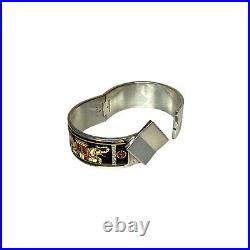 Hermès Sterling Silver & Enamel Torana Elephants Hinged Bangle Bracelet