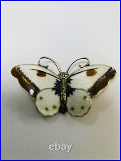 Hroar Prydz Vintage c1950 Sterling Silver Norwegian Guilloche Enamel Butterfly