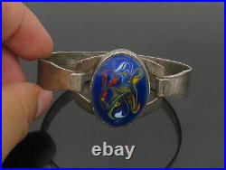ISRAEL 925 Sterling Silver Vintage Enamel Art Hook Bangle Bracelet BT9307