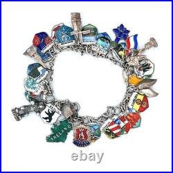 Iconic Sterling Silver Enamel European Countries Dangle Charms Bracelet